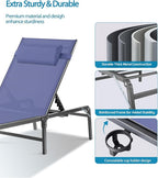 Foldable Chaise Lounge Chair with Cup Holder, Assemble-Free Outdoor Lounge Chair with Detachable Pillow and 6 Adjustable Backrest, Patio Lounge Chair for Outside Poolside Beach Pool, Blue