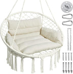 Greenstell Hammock Chair, Macrame Swing Chair with Comfy Cushion, Boho Hanging Chair for Outdoor & Indoor, Perfect for Bedroom, Patio, Balcony, Hold up to 350Lbs, White