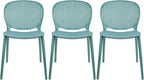 2xhome Set of 3 Patio Dining Chairs | Modern Stackable Outdoor Pool Side Chair | Weather Resistant Plastic for Yard, Porch, Balcony, Kitchen, Teal