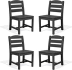 SERWALL Outdoor Dining Chairs Set of 4, All-Weather HDPE Patio Chair with 19.7" Widened Seat, for Backyard, Garden, Black