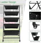 Outvita 4.4 FT Vertical Garden Bed, 5 Tier Vertical Raised Planter, Removable Black Raised Bed Box with 4 Wheels, Movable Elevated Vegetable Flower Planter for Patio Yard Indoor Outdoor