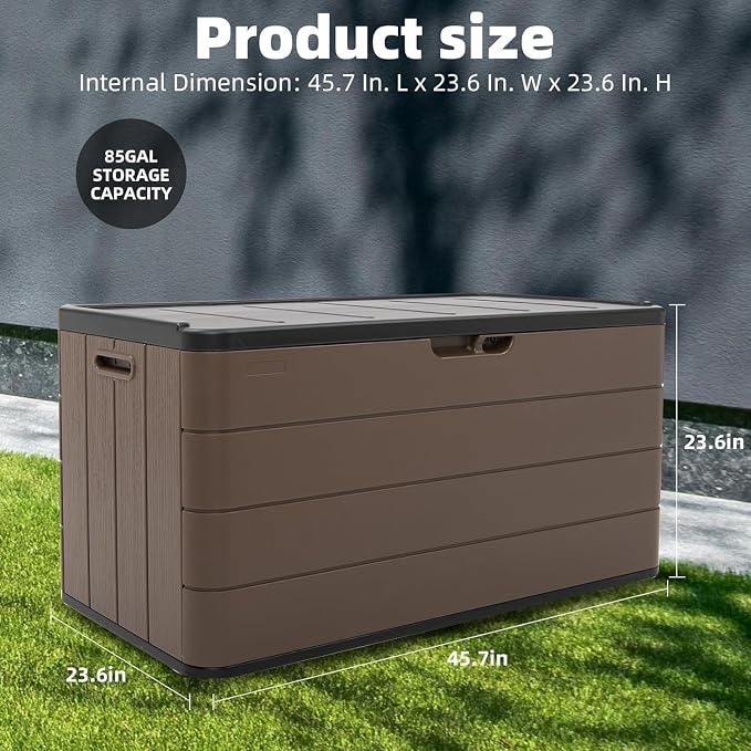 Deck Box 100 Gallon Resin, Lockable Waterproof Outdoor Storage Bin