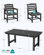 SERWALL Patio Dining Sets for 6 Person, HDPE Dining Set with 6 Armless Chairs, Black