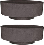 The HC Companies 8 Inch Round Plastic Succulent Capri Bowl Decorative Indoor Flower Succulent Planter Pot with Drain Plug Hole, Faux Concrete Color (2 Pack)