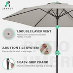 JEAREY 7.5FT Patio Umbrella Market Table Umbrella with 6 Sturdy Ribs, Push Button Tilt/Crank Outdoor Umbrella for Garden, Deck, Backyard, Pool and Beach,Light Grey