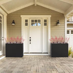 Metal Large Planter Box 36" L x 12" W x 26" H, Heavy Duty Tall Rectangle Outdoor Planter Box with Removable Insert Shelves for Porch, Garden, Patio, Yard (Black)