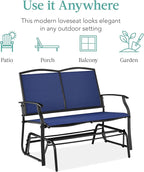 Best Choice Products 2-Person Outdoor Patio Swing Glider Steel Bench Loveseat Rocker for Deck, Porch w/Textilene Fabric, Steel Frame - Navy/Black