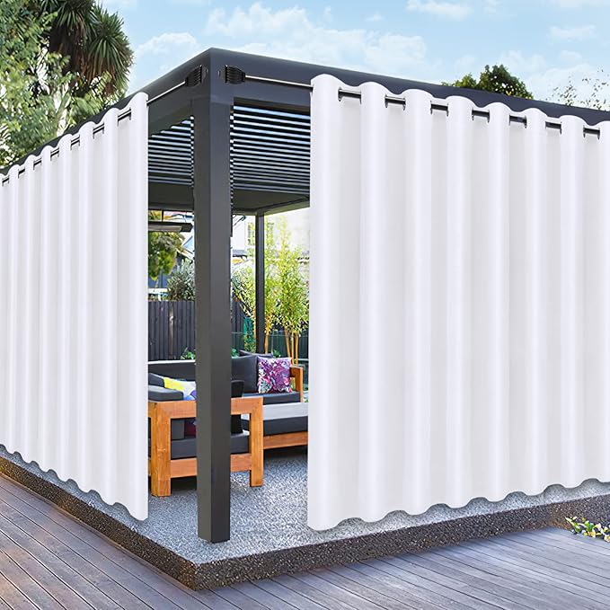 PureFit Outdoor Curtains for Patio Waterproof Weatherproof, UV Resistant Outside Curtains for Gazebo, Front Porch, Pergola, Sun Blocking Privacy Curtain, 150W x 95L inch, 1 Panel, White