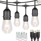 Mlambert 144Ft(3x48ft) 3-Color in 1 48Ft Remote LED Dimmable Outdoor String Lights, Plug-in 2700K/4000K/5000K Waterproof Light for Patio Backyard