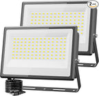 Olafus 2 Pack 150W LED Flood Light Outdoor, 15000LM Super Bright Work Lights Plug in, 6500K, IP66 Waterproof Exterior Floodlight for Stadium Yard Barn
