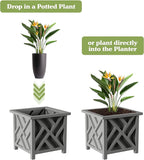 Lattice Design Outdoor Planter Box 2-Pack - 14.75” Square 13” Tall Gray Decorative Plant Pots for Front Porch Decor - Flower Pots Outdoor Planters for Porch Patio or Garden Decor by Pure Garden
