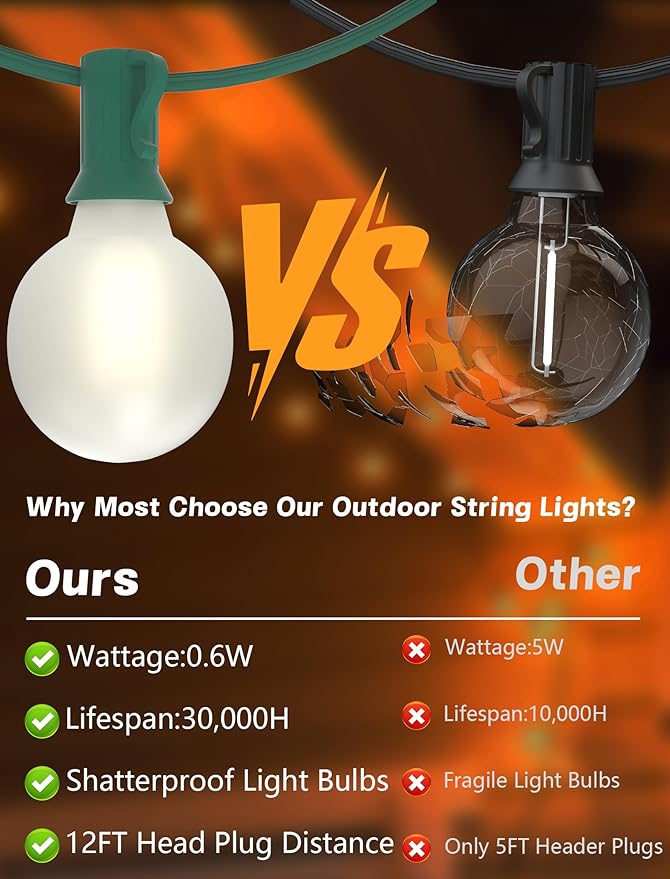 Globe String Lights 25 ft, 27 Frosted White G40 Bulbs