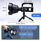 Rechargeable Spotlight Flashlight, Peascat 3,000,000L Lumens LED Handheld Spot Light, 6 Modes, 3 Colored Lenses, Solar & USB-C Charging, Tripod, IPX6 Waterproof for Fishing, Camping, Outdoor Emergency