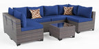 Kullavik 7 Pieces Outdoor Patio Furniture Set PE Wicker Rattan Sectional Sofa Patio Conversation Sets,Navy Blue