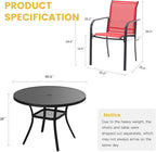 VICLLAX 5 Pieces Patio Dining Set for 4, Outdoor Furniture Set Includes 40.7" Round Patio Table and 4 Patio Stackable Chairs, Black Tabletop and Red Fabric
