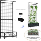 Zhongma Metal Planter with Trellis Raised Bed with Trellis for Vine Climbing Plants Flowers(12.8 x 35.43 x 74 in), 74 Inch Height Privacy Screen with Hanging Plant Pot Shelf