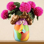 TOZLU Picasso Brutalist Beauty Face Flower Pot Ornaments Head Planter Pots Container Colorful Face Art Resin Flower Pot (Curly Haired Girl)