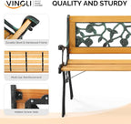 VINGLI Outdoor Bench Metal Garden Bench, Wood Patio Benches w/PVC Backrest Cast Iron Love Seat Park Benches for Porch Yard (Rose)