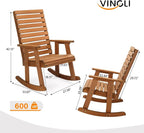 VINGLI Wooden Rocking Chair with High Backrest, Solid Fir Wood, Heavy Duty 600 LBS Patio Rockers for Indoor and Outdoor, Garden, Yard, Patio