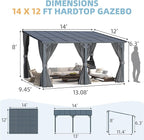 AECOJOY 14' x 12' Gazebo Outdoor Pergola with Curtains and Netting for Patio, Large Wall-Mounted Hardtop 12x14 Lean to Metal Heavy Duty Gazebo, Pergolas and Gazebos Clearance with Patio Roof Awnings