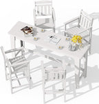 Ciokea Outdoor Bar Height Table Set of 5, 60" Extra Long Rectangle High Top Table and 4 Oversized Adirondack Chairs Set, Heavy-Duty All-Weather HDPE Patio Bar Set for Backyard Balcony Deck, White