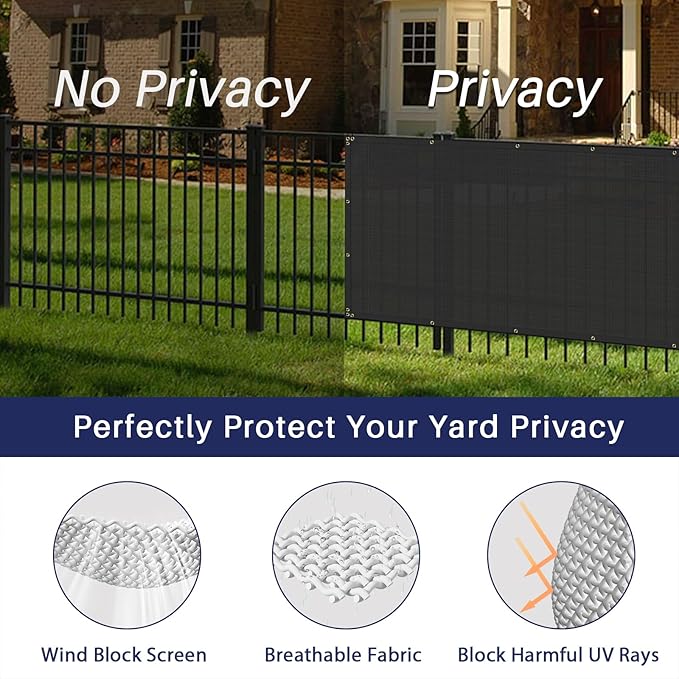 Windscreen4less Privacy Fence Screen Heavy Duty Windscreen Fencing Mesh Fabric Shade Net Cover with Brass Grommtes for Outdoor Wall Garden Yard Pool Deck, 6'x59' Black