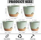 Self Watering Planter Pots Set of 5 - Green Plastic Indoor Pots with Drainage Holes, Saucers and Reservoir for Home Decor, Office Desk, Windowsill, Shelf (Gift Idea)