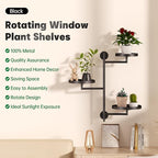 Window Rotating Plant Stand Shelf Indoor Black Metal Floating Shelves 3-Tier Wall Mount Plant Holders for Living Room Wall Planter Modern Home Decor for Gardening