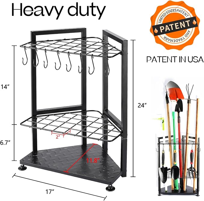 Storage Rack for Garden Tools, 31-Hole Iron Corner Yard Organizer