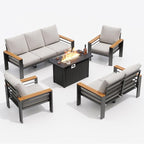 Aoxun Aluminum Outdoor Patio Furniture Set, 8-piece Outdoor Sectional with 44'' Propane Gas Firepit Table, Patio Conversation Sets with Upgraded Armrests and Cushions for Backyard, Garden and Poolside
