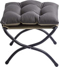 15" Foldable Foot Stool Ottoman with Metal Frame - Washable Dark Grey Upholstered Indoor/Outdoor Footrest for Living Room, Bedroom, Patio - Space-Saving Compact Design
