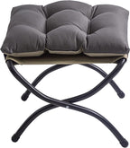 15" Foldable Foot Stool Ottoman with Metal Frame - Washable Dark Grey Upholstered Indoor/Outdoor Footrest for Living Room, Bedroom, Patio - Space-Saving Compact Design