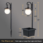 Outdoor Post Light with Planter, Matte Black Solar Lamp Post Light with Globe Shade, 2 in 1 Waterproof Solar Post Lights Outdoor Planter for Outside Gardan Pathway