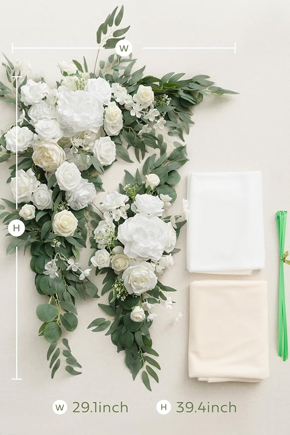 Artificial Wedding Arch Flowers, 4-Piece Silk Floral Set in White & Sage