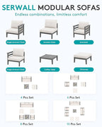 SERWALL HDPE Patio Furniture Set, 2 Pieces Outdoor Sectional Sofa Set, All-Weather Wood-Like Outdoor Sofa Couch with Coffee Table for Deck, Lawn, Grey Frame with Khaki Cushion