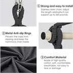 Y- STOP Hammock Chair Hanging Rope Swing Chair, Max 500 Lbs, 2 Seat Cushions Included, Removable Steel Spreader Bar with Anti-Slip Rings, Hardware kit-for Indoor Outdoor(Dark Grey) pcs