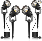 L LOHAS LED Landscape Lighting Outdoor, Spotlights for Yard Pathway Garden IP66 Waterproof, Dusk to Dawn Light Sensor, 120V 5W 450LM Yard Flood Light with 3-Plug, 3000K Warm White, UL Listed, 4Pack