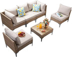 Jing's Villa 7-Piece Outdoor Patio Furniture Set,Ratten Conversation Sectional Sofa w/Coffee Table, All-Weather Patio Conversation Set with Thick and Anti-Slip Cushions for Backyard,Deck,Beige