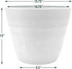PSW Pot Collection 16-inch Plastic/Stone/Wood Composite Large Ribbed Planter – No Drainage Hole (Drillable), Indoor/Outer Garden Pot for Foliage, Trees, Flowers, Ferns, Cement Gray