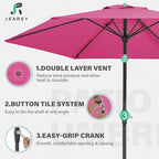JEAREY 7.5FT Patio Umbrella Market Table Umbrella with 6 Sturdy Ribs, Push Button Tilt/Crank Outdoor Umbrella for Garden, Deck, Backyard, Pool and Beach,Rose Pink