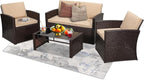 4-Piece Patio Furniture Set, Wicker Outdoor Rattan Sectional Sofa with Cushions and Glass Table, All-Weather Outdoor Conversation Set, Ideal for Garden, Porch, Backyard, Beige