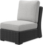 Signature Design by Ashley Beachcroft Curved Modern 5-Piece Outdoor Sectional with Cushion and 6 Throw Pillows, Light Gray