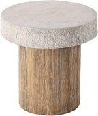 COSIEST Outdoor Medium Side Table, Patio Coffee Table, 19.7 inches Round MgO End Patio Stool with Faux Wooden Pedestal Base, Garden, Backyard, Antique Beige