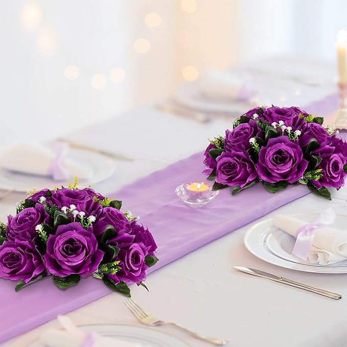 Artificial Rose Flower Balls, Purple Silk, 6 Pack for Centerpieces