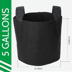 JERIA 12-Pack 5 Gallon Grow Bags, 300G Thickened Nonwoven Garden Pots,Heavy Duty Fabric Pots with Reinforced Handles