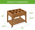 Best Choice Products Elevated 8 Pocket Herb Garden Bed, Mobile Raised Customizable Wood Planter for Herbs, Vegetables, Flowers w/Lockable Wheels, Storage Shelf, Drainage Holes - Acorn Brown