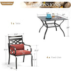 Sophia and William Outdoor Patio Dining Set for 4, Outdoor Table and Chairs, Removable Seat Cushions, Black 37" Patio Dining Table,Red