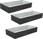 3 Pack 6x3x1FT Galvanized Raised Garden Bed Kit, Outdoor Metal Planter Box for Vegetables, Bottomless Rectangular Gardening Bed with Support Rods, Tool-Free Assembly, Black