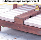 KidKraft Wooden Outdoor Double Chaise Lounge with Cup Holders, Patio Furniture for Kids or Pets, Espresso with Oatmeal and White Striped Fabric