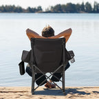 Oversized Rocking Camping Chair with Headrest & Cup Holder - 400lbs Capacity, 600D Oxford Fabric, Easy Fold Portable Outdoor Rocker Chair for Camping, Backyard, Beach, Light Gray